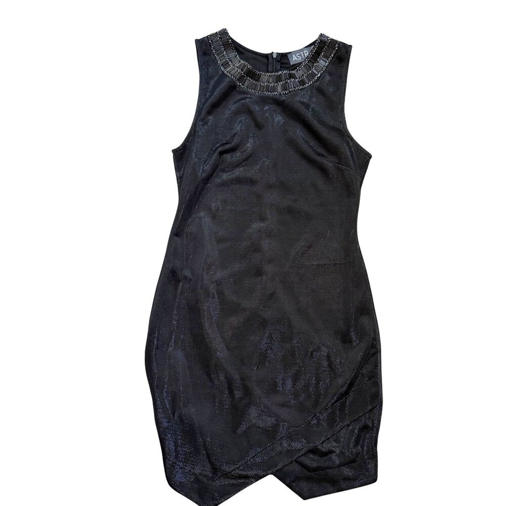 ASTR The Label Women's Mini Dress M Black Beaded Neck Sleeveless Evening Party